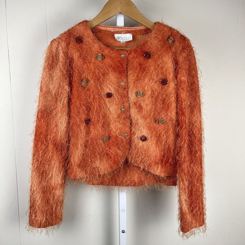 Vintage Breeze by Dorothy Schoelen Orange Rosette Cardigan & Shell Set Medium - Picture 2 of 9